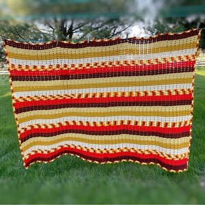 Vintage 70s/80s Knit Crocheted Afghan Striped Throw Blanket